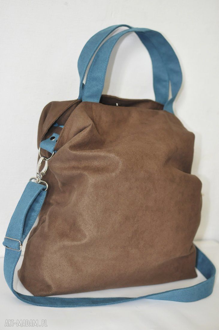 Torba hobo XXL brąz - turkus na ramię z Alcantry (wegańska)