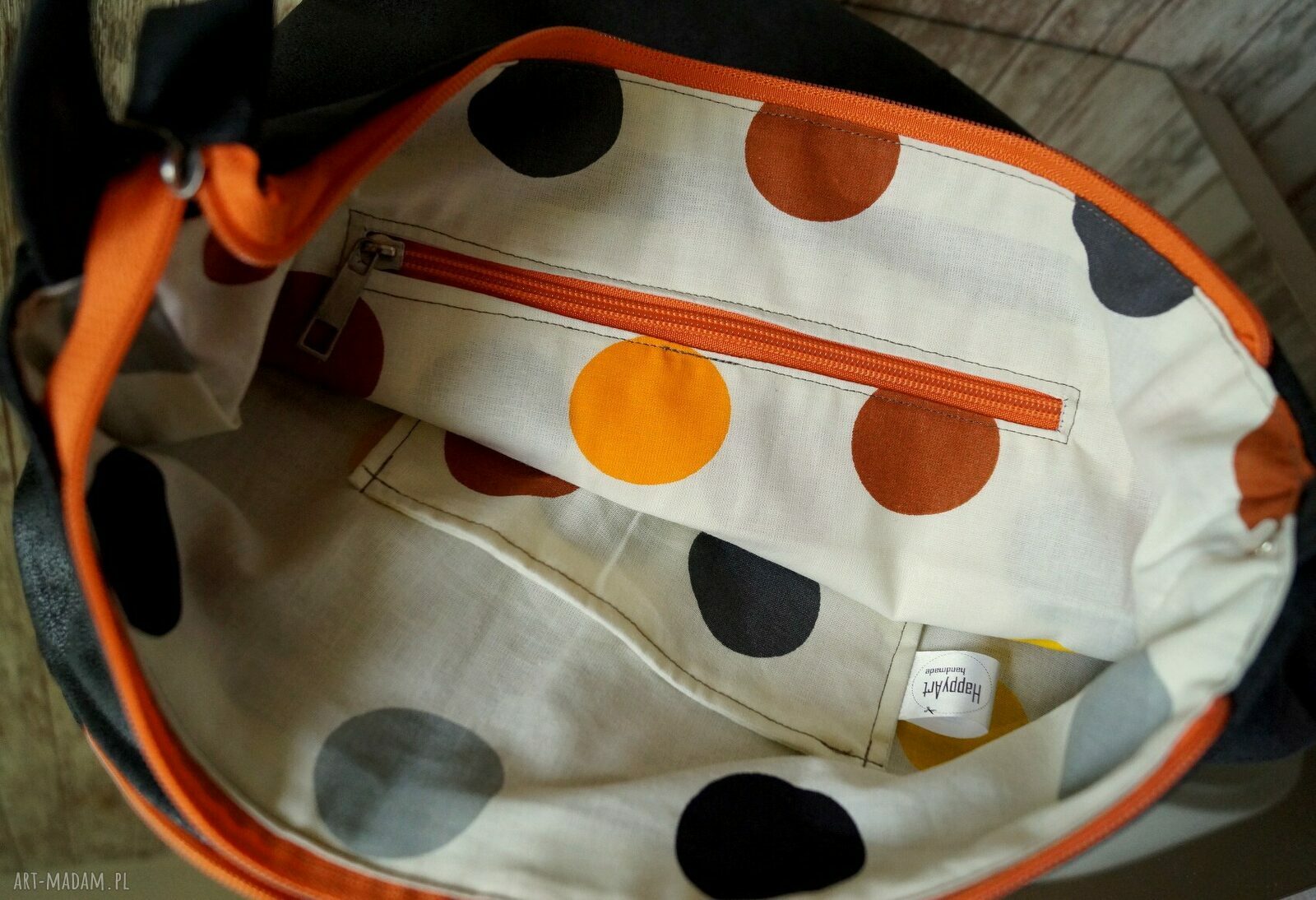 Torba hobo z kieszenią Happy Art - na ramię z ekozamszu