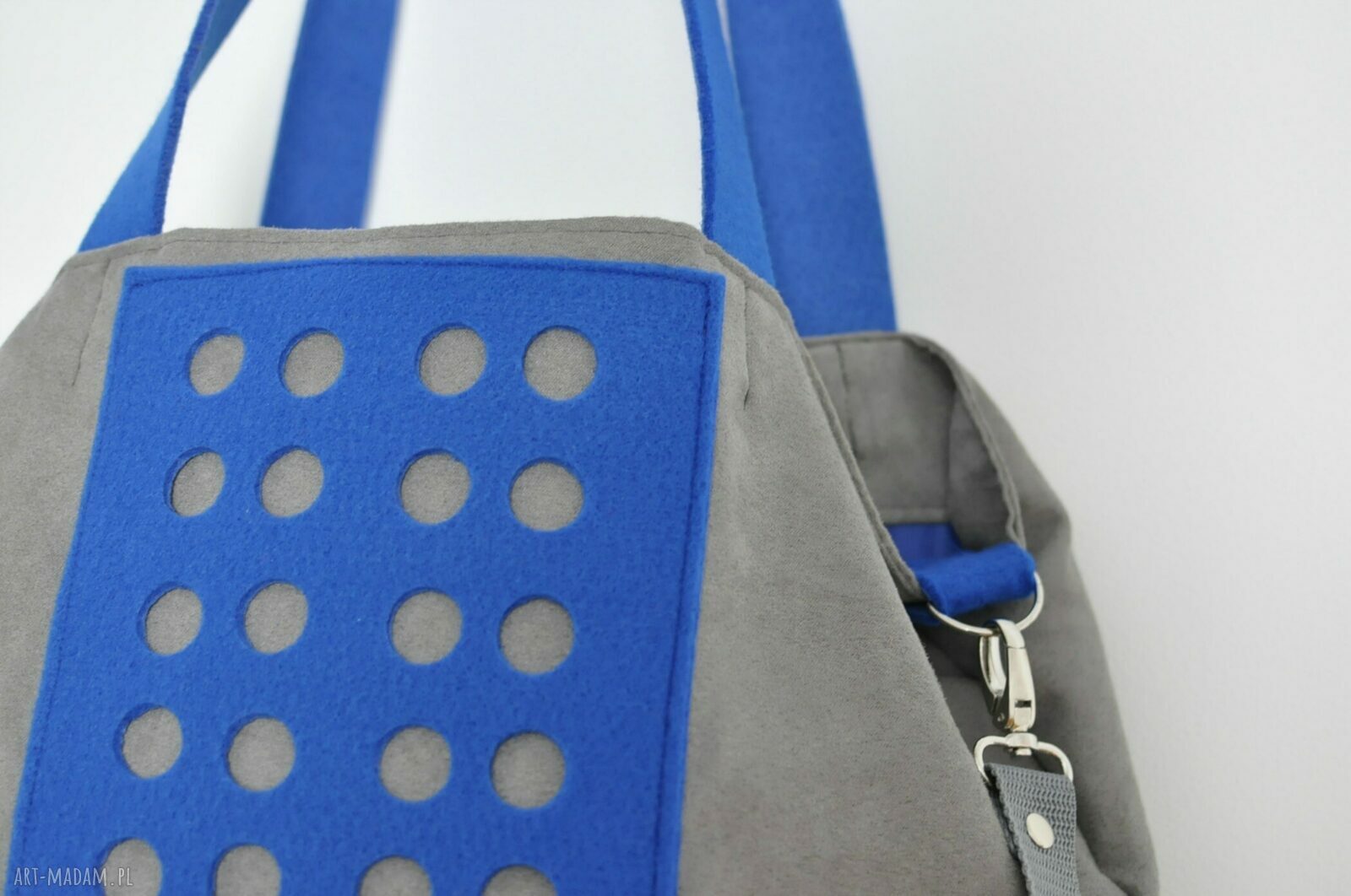 Torba Hobo XXL na ramię Szarość z Kobaltem - filc i Alcantara