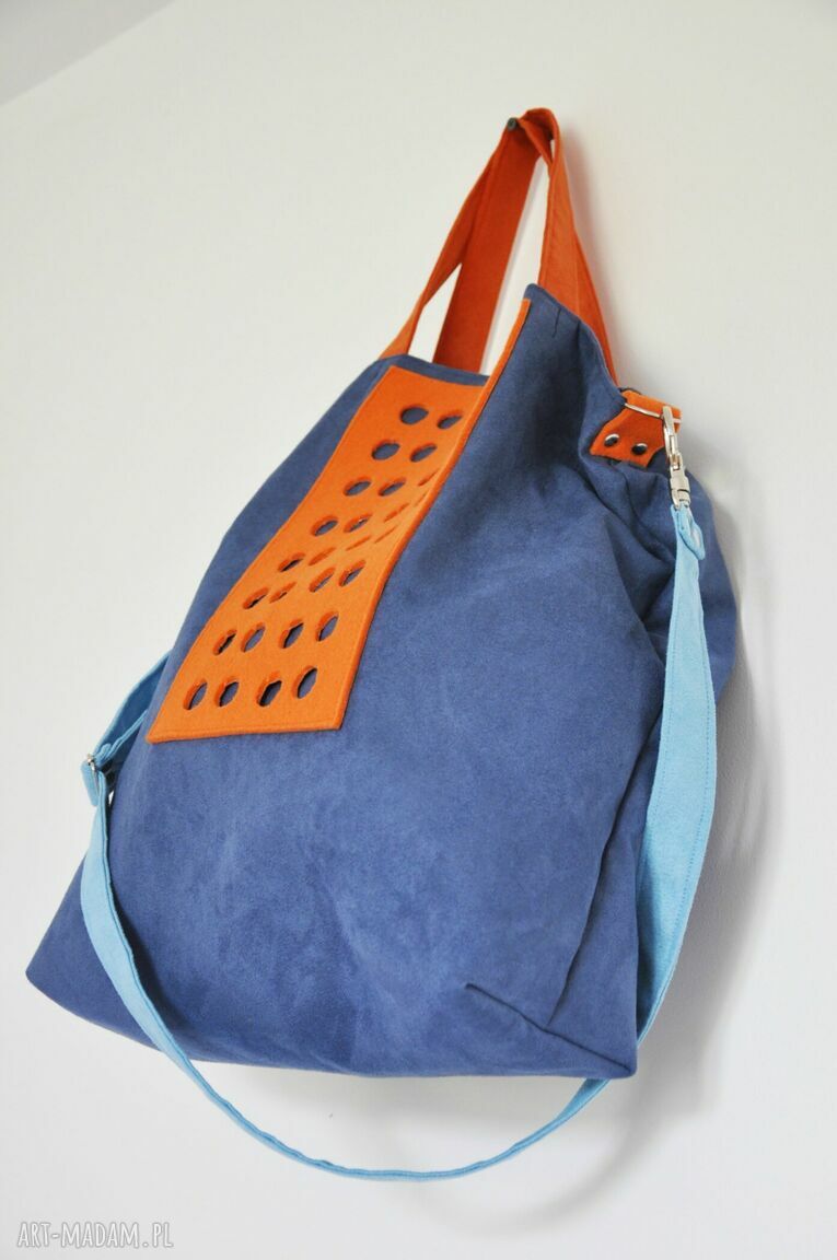 Torba hobo XXL na ramię - kobalt, pomarańcz i błękit