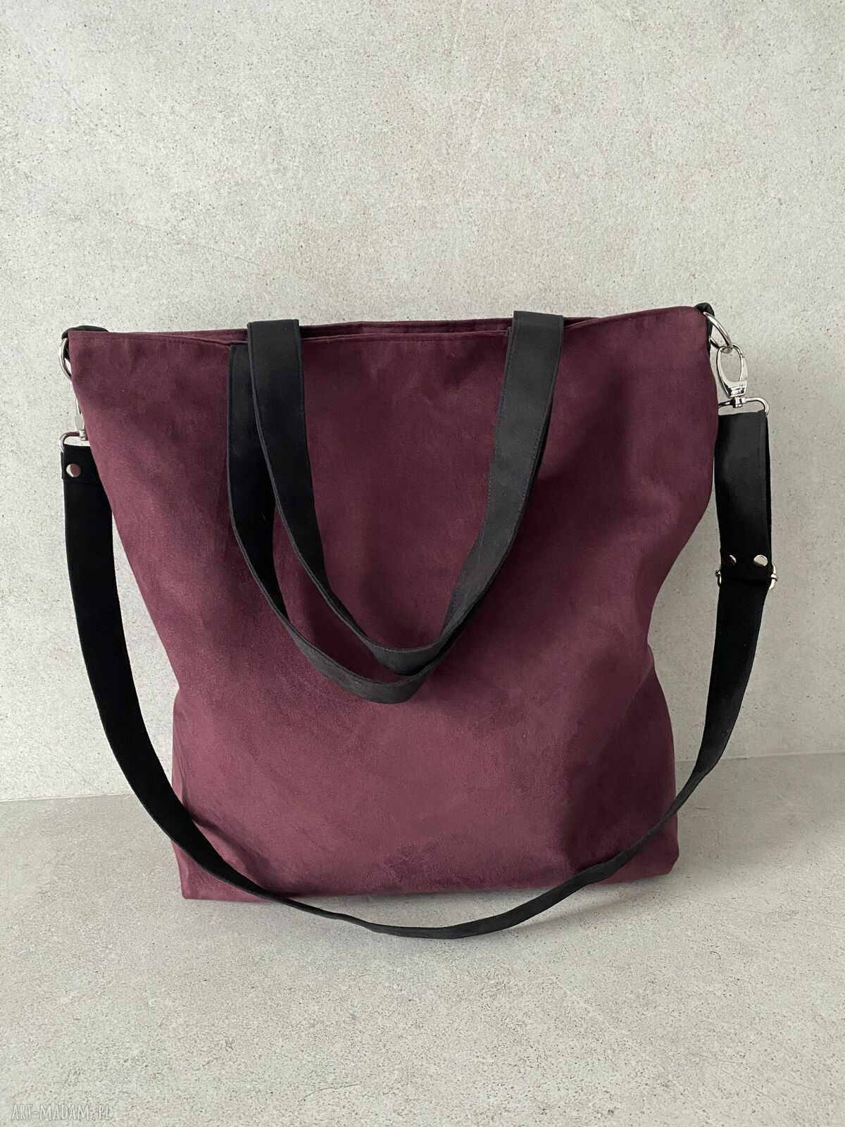 Torba hobo XXL Oberżyna i czarny - wegańska na ramię (A4+)