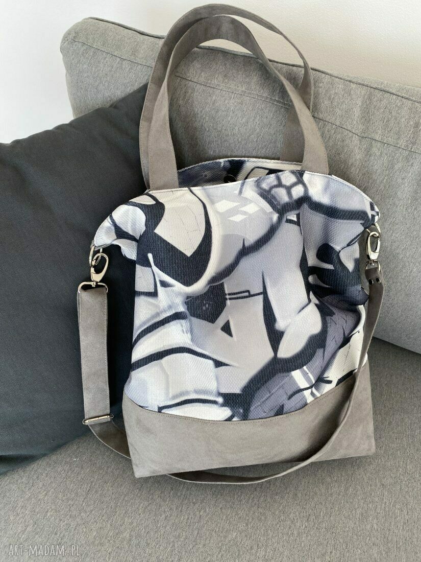 Torba hobo XXL na ramię - print graffiti monochromatyczna, wegańska