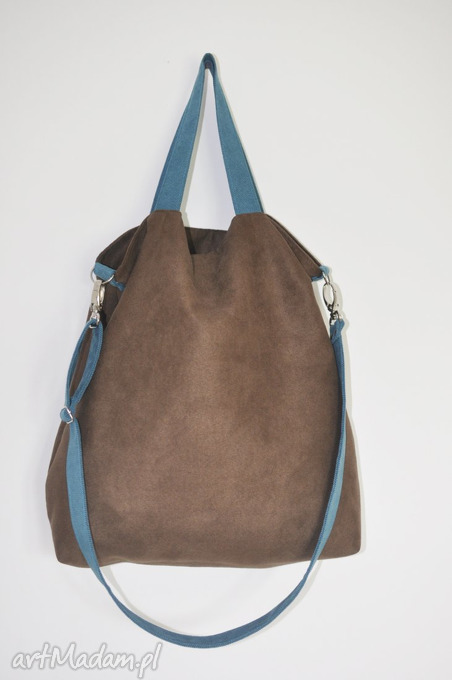 Torba hobo XXL brąz - turkus na ramię z Alcantry (wegańska)