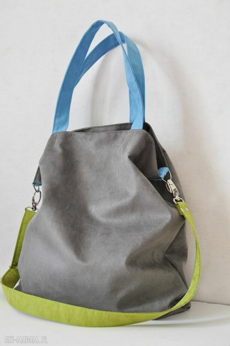 Torba hobo XXL na ramię - szary, limonka, błękit