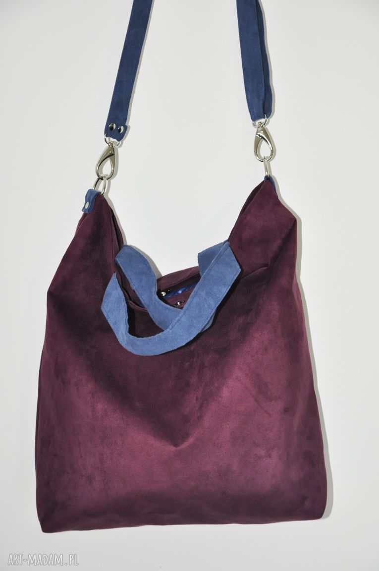 Torba hobo XXL oberżyna i niebieski - alcantra na ramię, A4