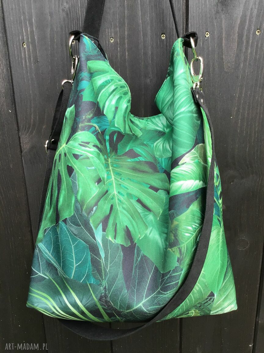 Torba hobo XXL Botanica na ramię - pojemna do A4, zapinana na magnes