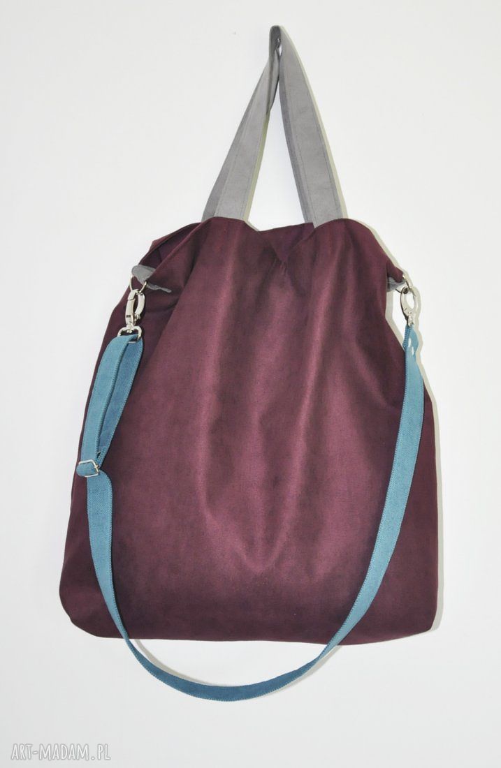 Torba hobo XXL - oberżyna, morski i szary z wegańskiej alcantry