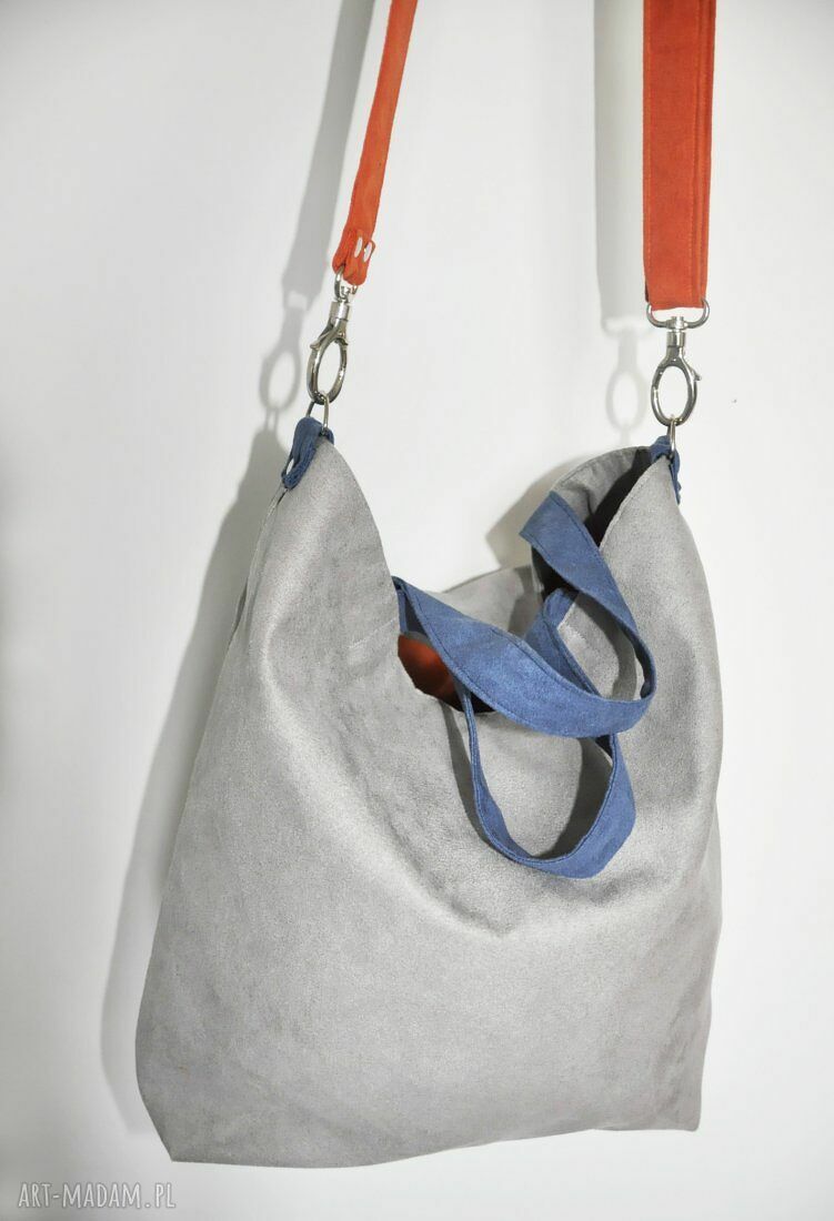 Torba hobo XXL na ramię - szarość, pomarańcz i kobalt