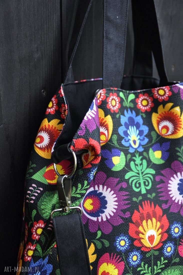 Torba hobo XXL - print łowicki na ramię handmade