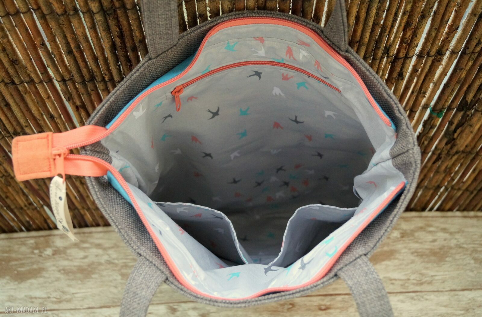 Torba na ramię hobo „Ptaszki” - handmade z Alcantarą
