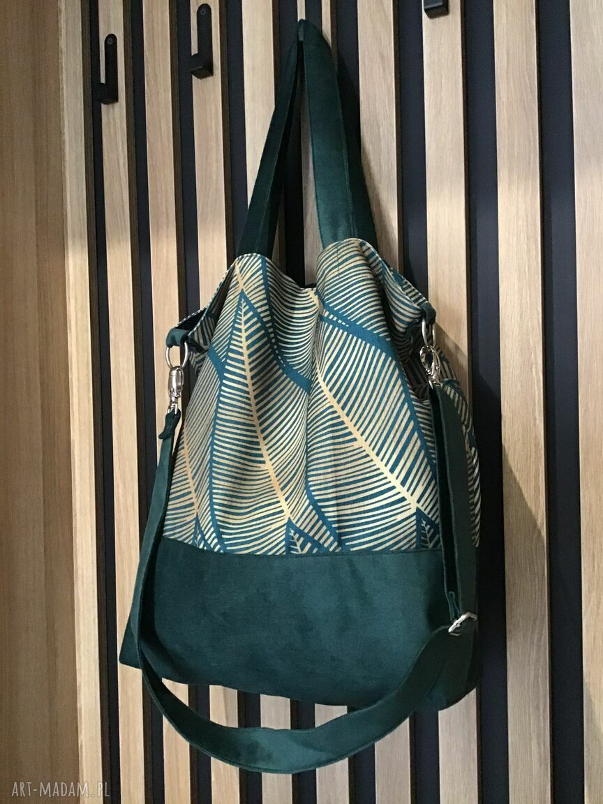 Torba hobo XXL na ramię - print graficzne liście