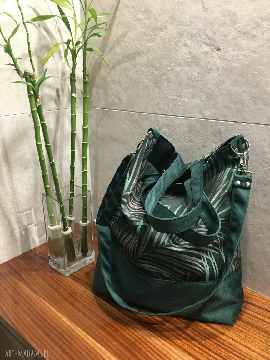Torba hobo XXL liście palmy - na ramię, wegańska i pojemna (A4 i więcej)