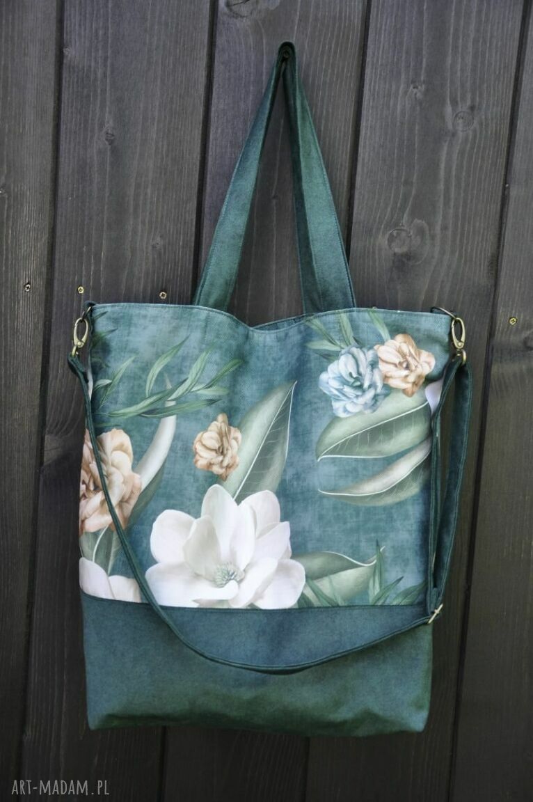 Torba hobo XXL - print magnolia - handmade na ramię