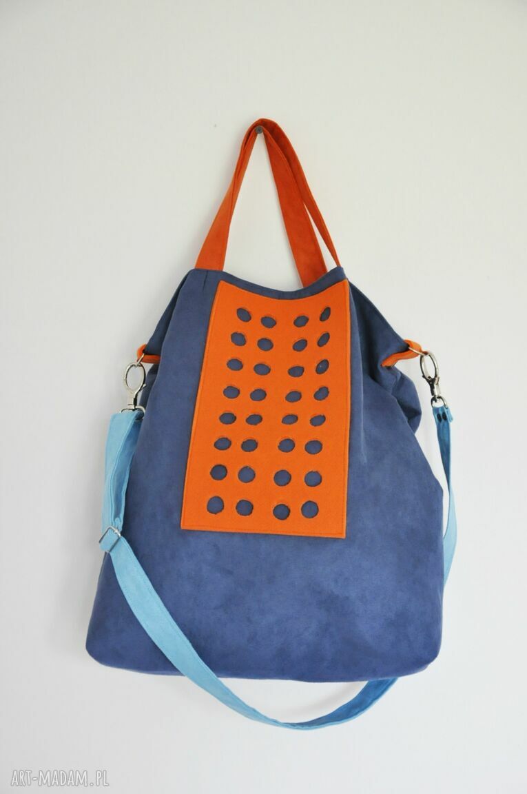 Torba hobo XXL na ramię - kobalt, pomarańcz i błękit