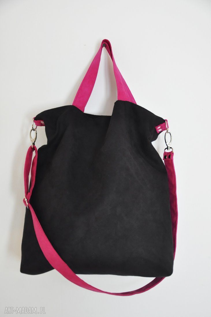 Torba hobo XXL - czerń i fuksja (wegańska Alcantra)
