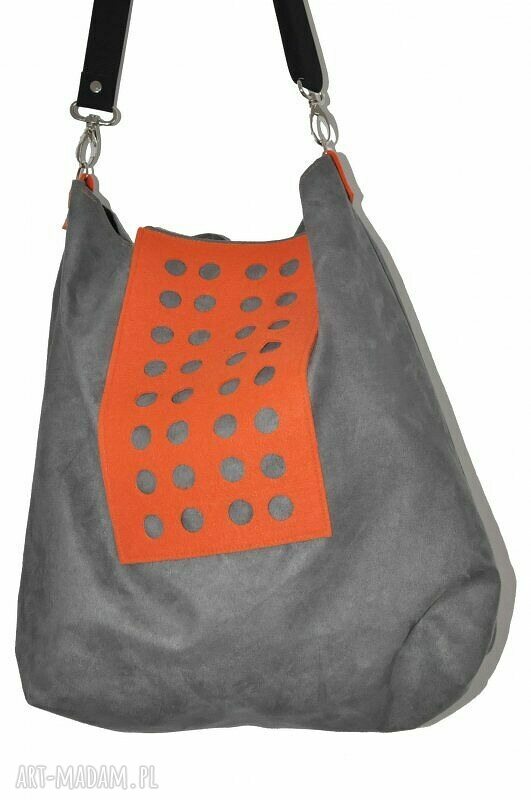 Torba hobo XXL - szarość i pomarańcz na ramię