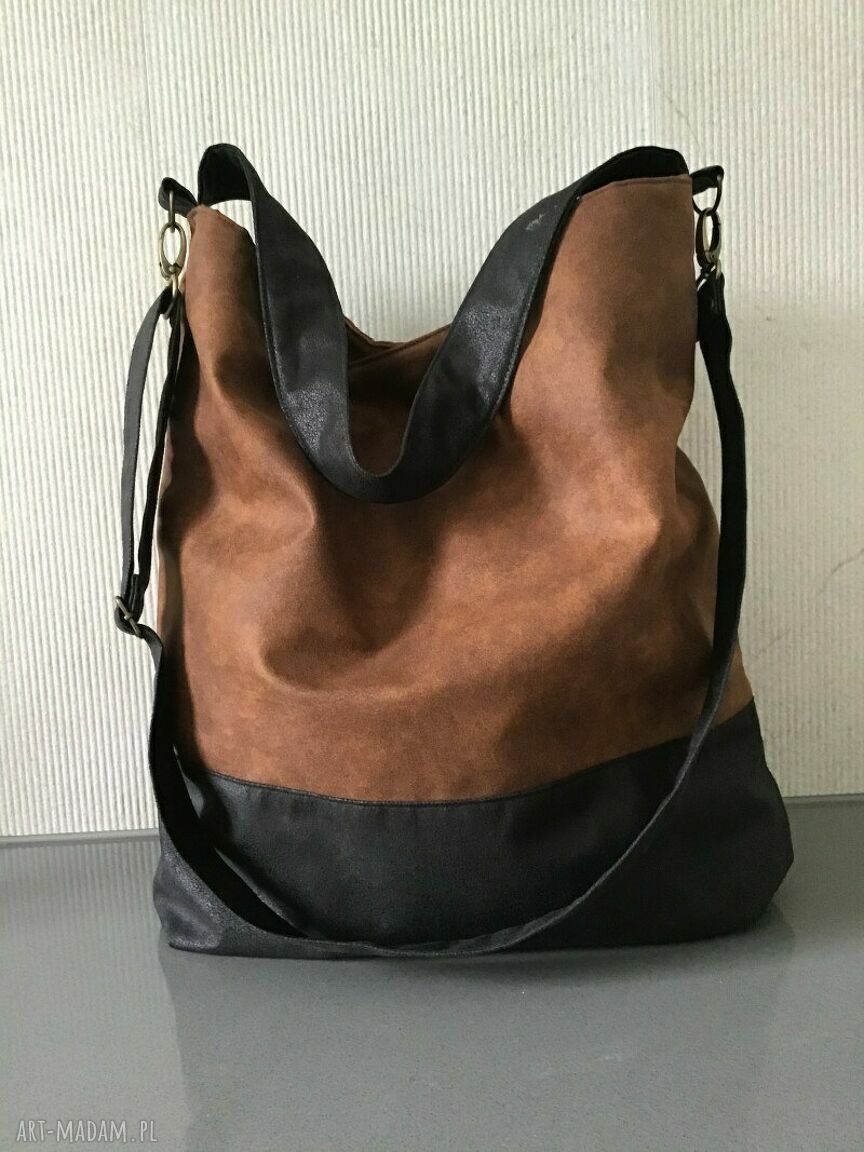 Torba hobo XXL koniak i czekolada - pojemna, wegańska na ramię