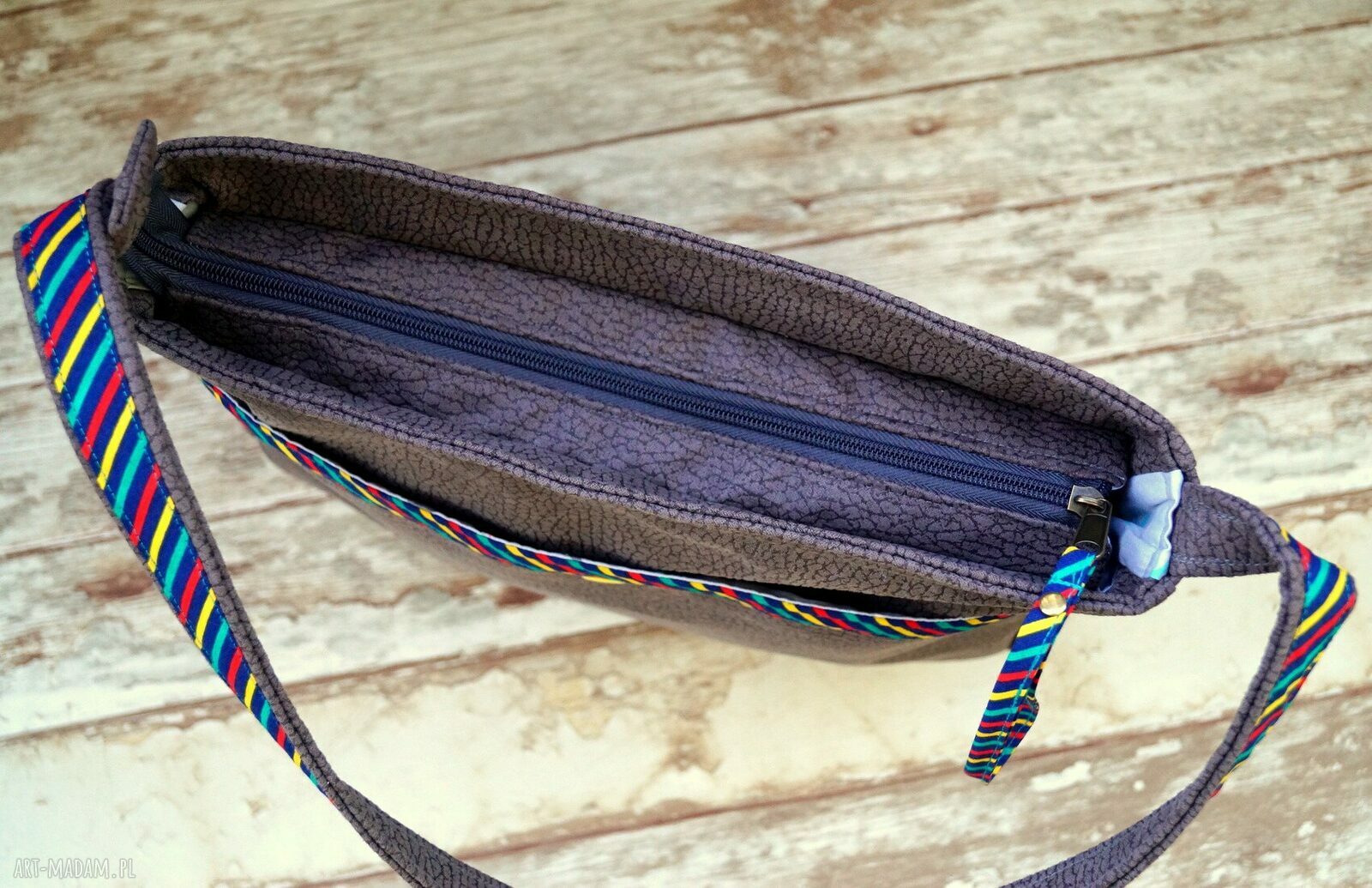 Torba hobo z kieszenią - szara alcantara z ptaszkami