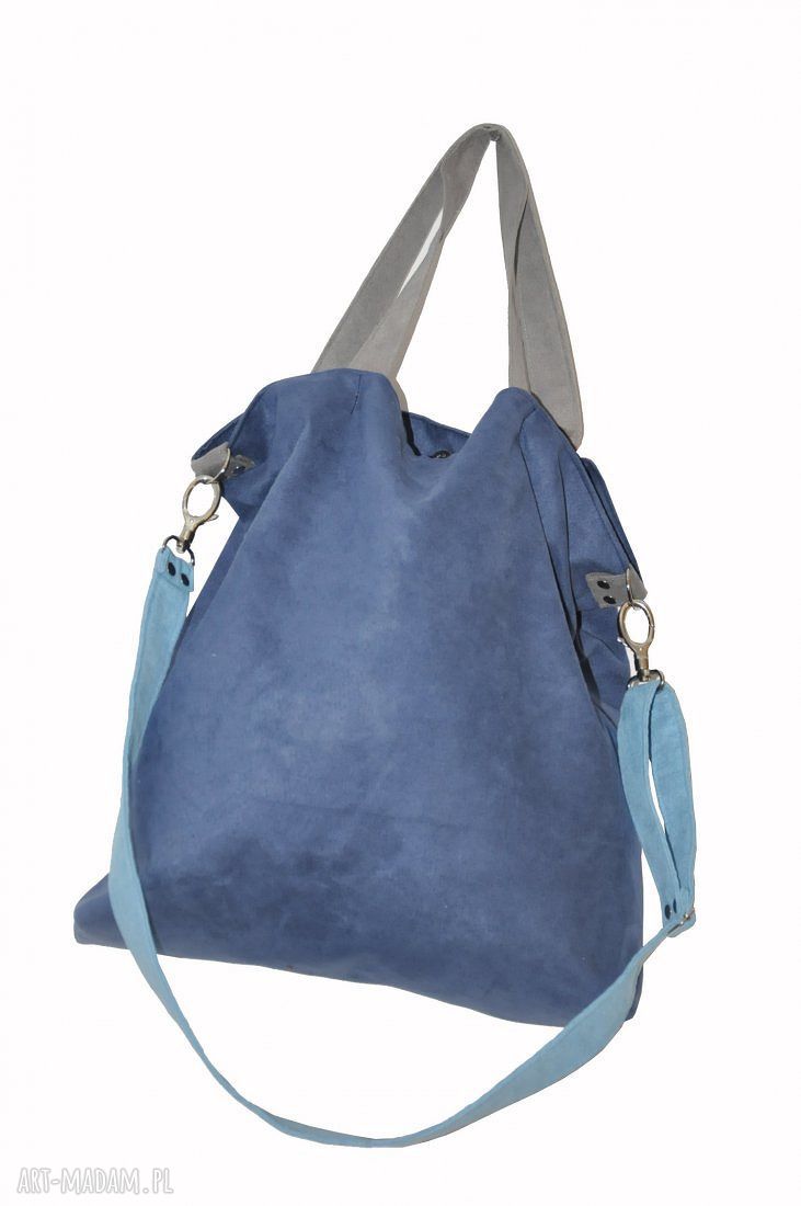 Torba hobo XXL wegańska na ramię z alcantry - kobalt, błękit, szarość
