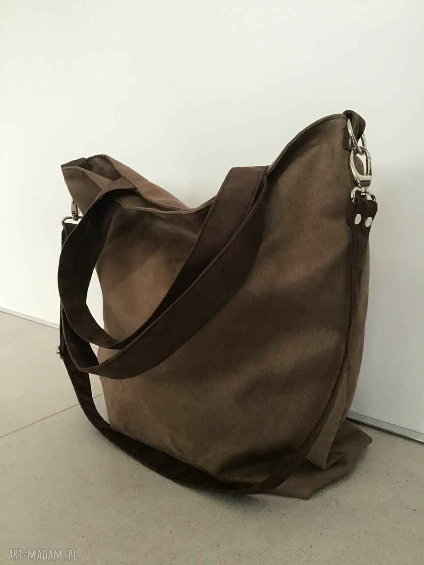 Torba hobo XXL brąz czekolada - wegańska na ramię z alcantary
