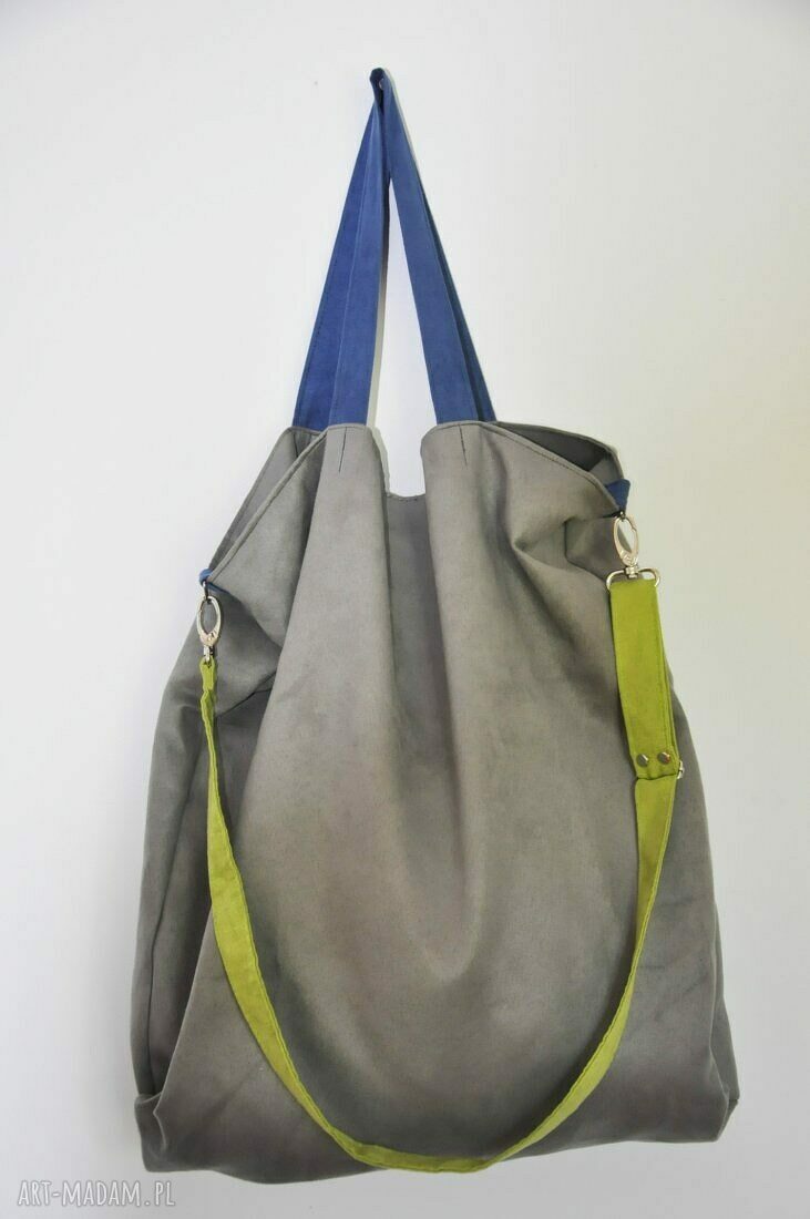 Torba hobo XXL na ramię z alcantry - szary, limonka, niebieski