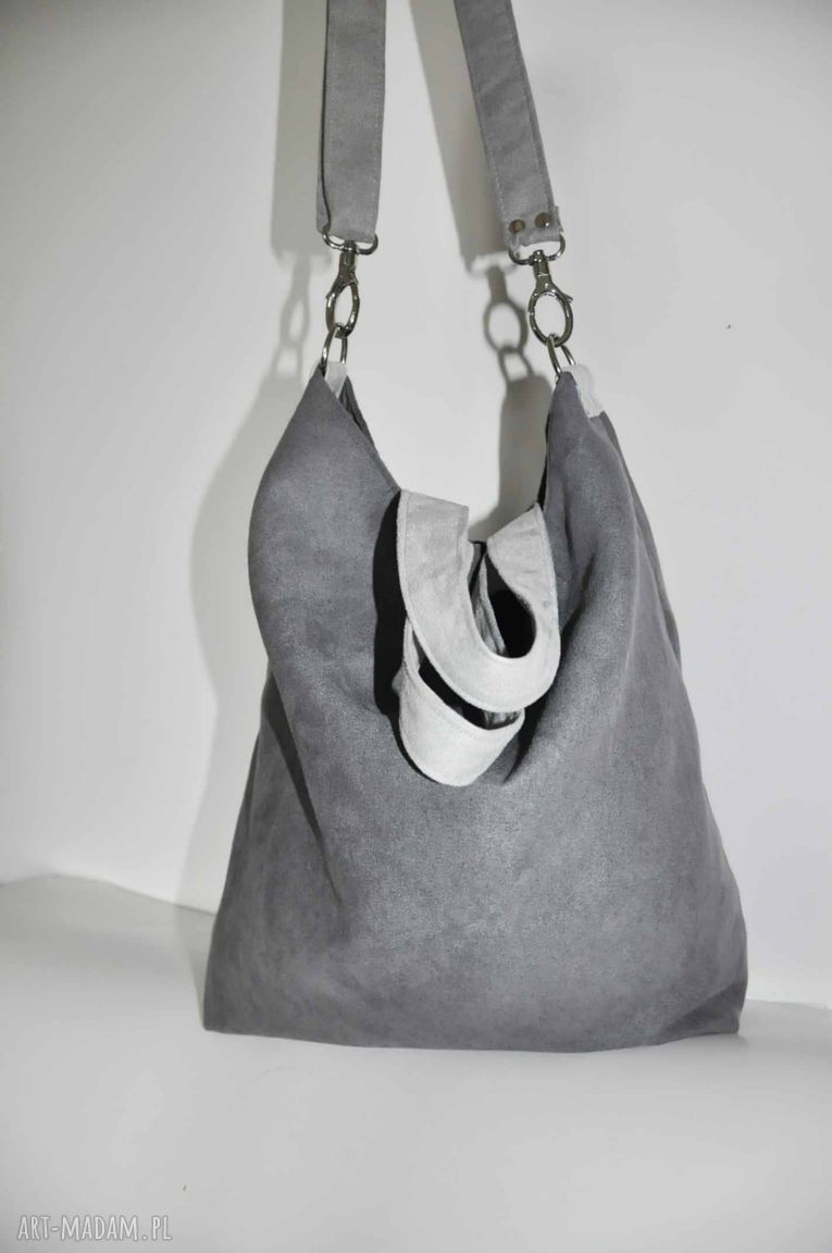 Torba hobo XXL szaraczek z alcantary - na ramię