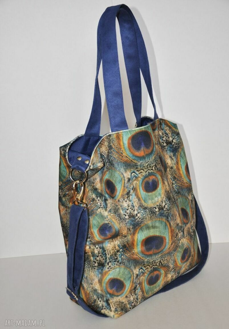 Torba hobo XXL na ramię z printem pawie pióra
