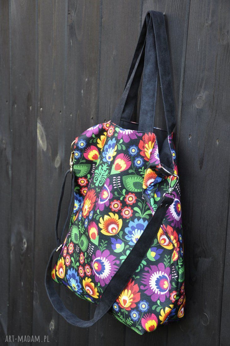 Torba hobo XXL - print łowicki na ramię handmade