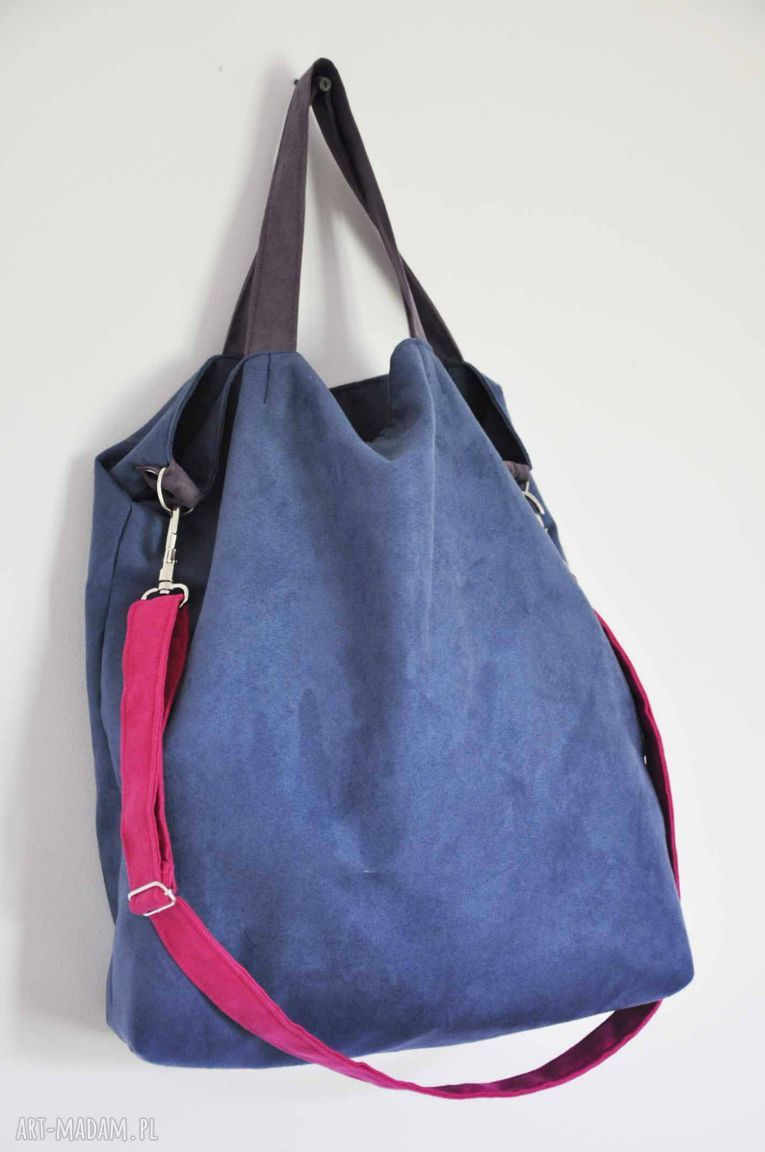 Torba hobo XXL na ramię - niebieski, fuksja i wrzos