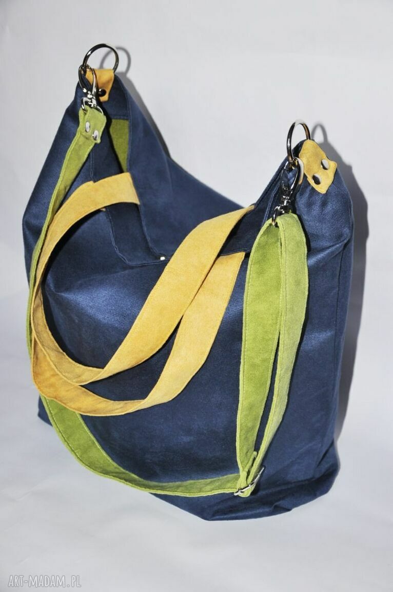 Torba hobo XXL w kobaltowych odcieniach - wegańska alcantra na ramię