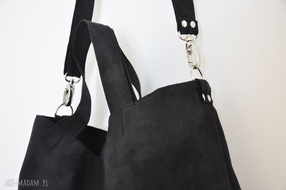 Torba hobo XXL na ramię - czarna, wegańska, handmade