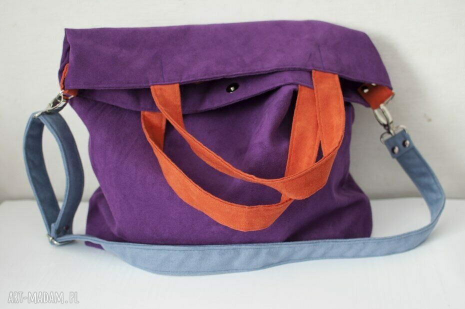 Torba hobo XXL - fiolet, pomarańcz i szaroniebieski