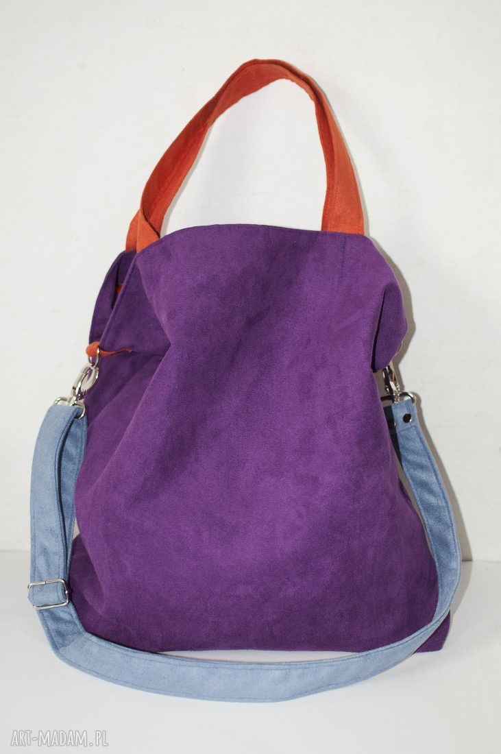 Torba hobo XXL - fiolet, pomarańcz i szaroniebieski (alcantra)