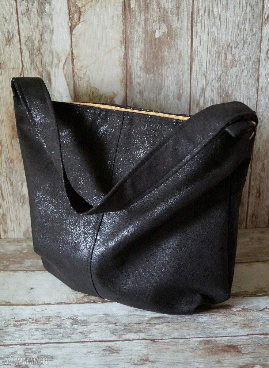 Torba hobo na ramię z ekozamszu antycznego (czarno-brązowa)