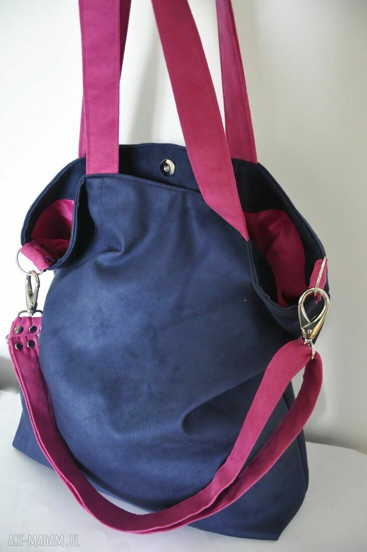Torba hobo XXL granat - fuksja na ramię z alcantary