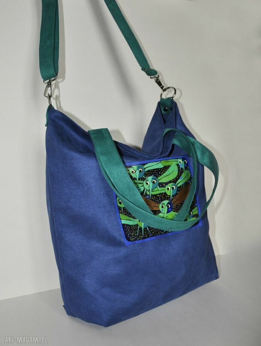 Torba hobo XXL w ważki - ręcznie malowana na ramię z wegańskiej alcantary