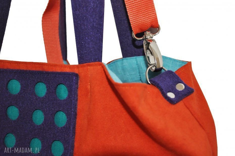 Torba hobo XXL wegańska z alcantry i filcu - pomarańcz, fiolet, szmaragd