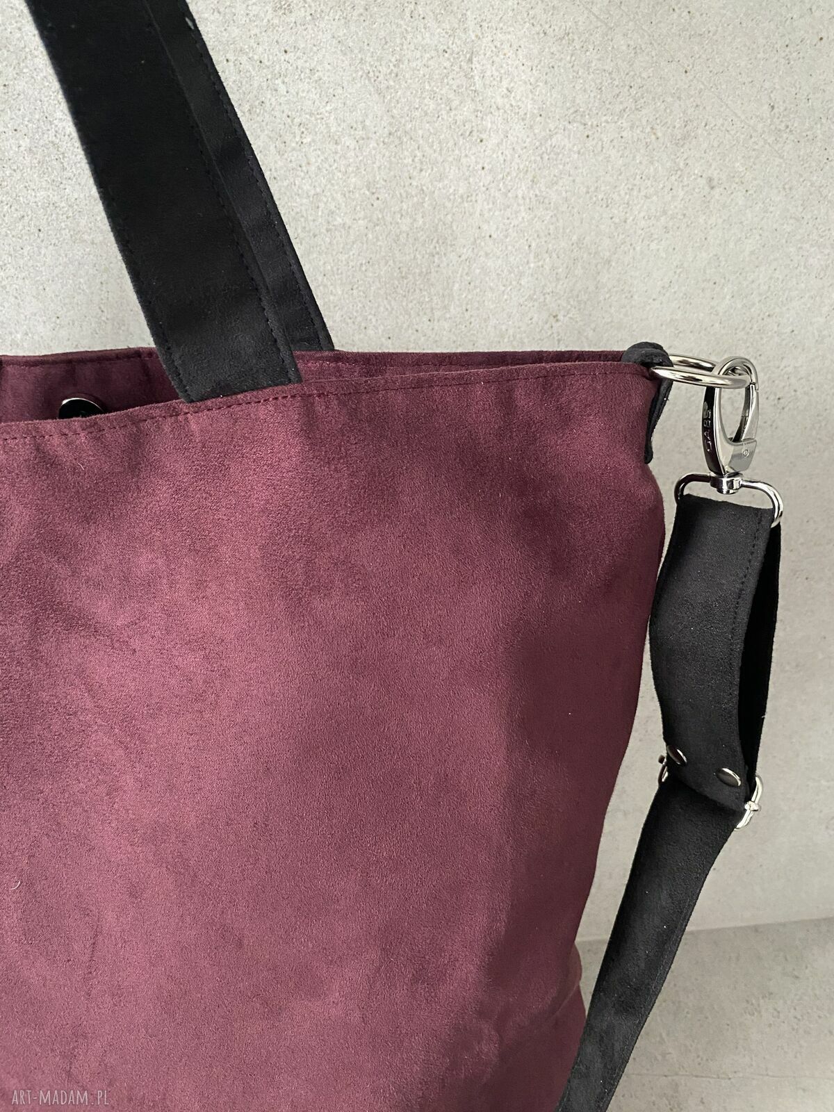 Torba hobo XXL Oberżyna i czarny - wegańska na ramię (A4+)