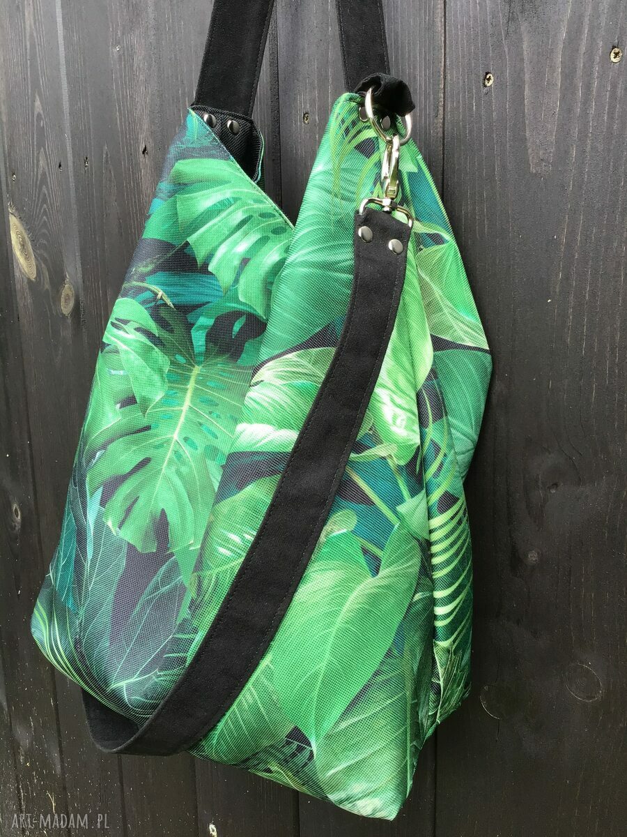Torba hobo XXL Botanica na ramię - pojemna do A4, zapinana na magnes