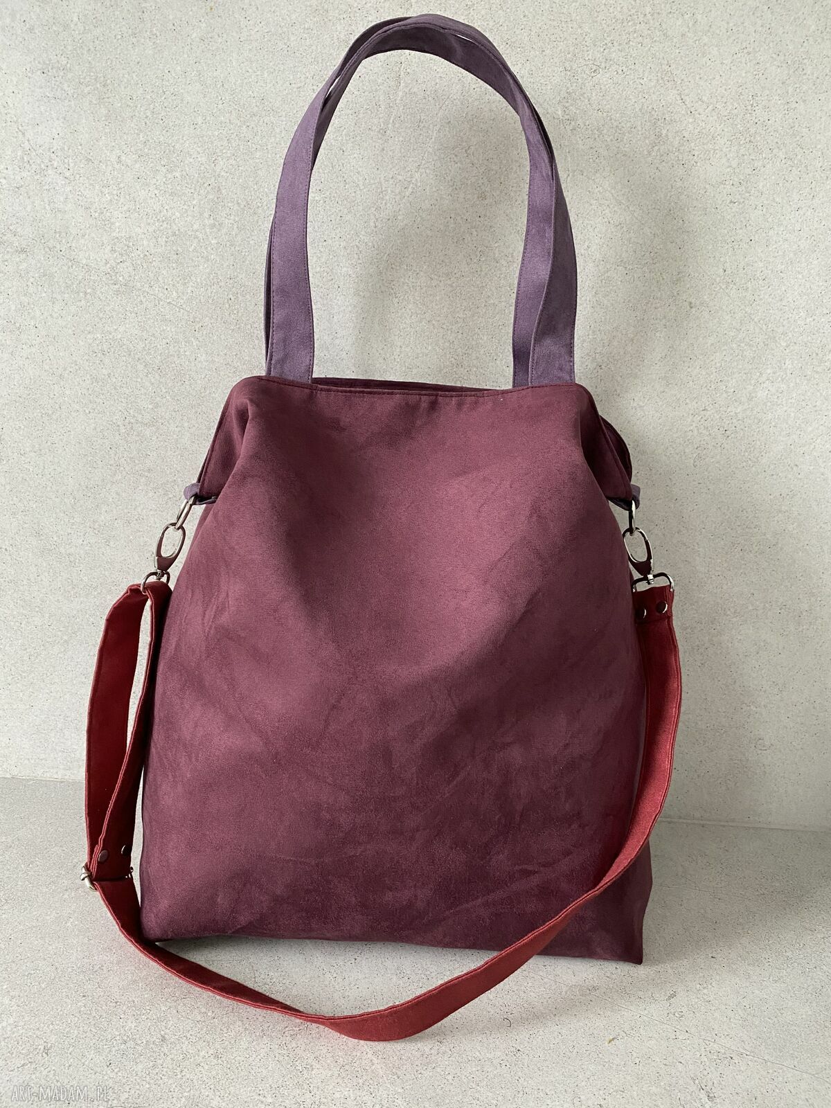 Torba hobo XXL w kolorach oberżyna, bordo i wrzos - ręcznie robiona na ramię