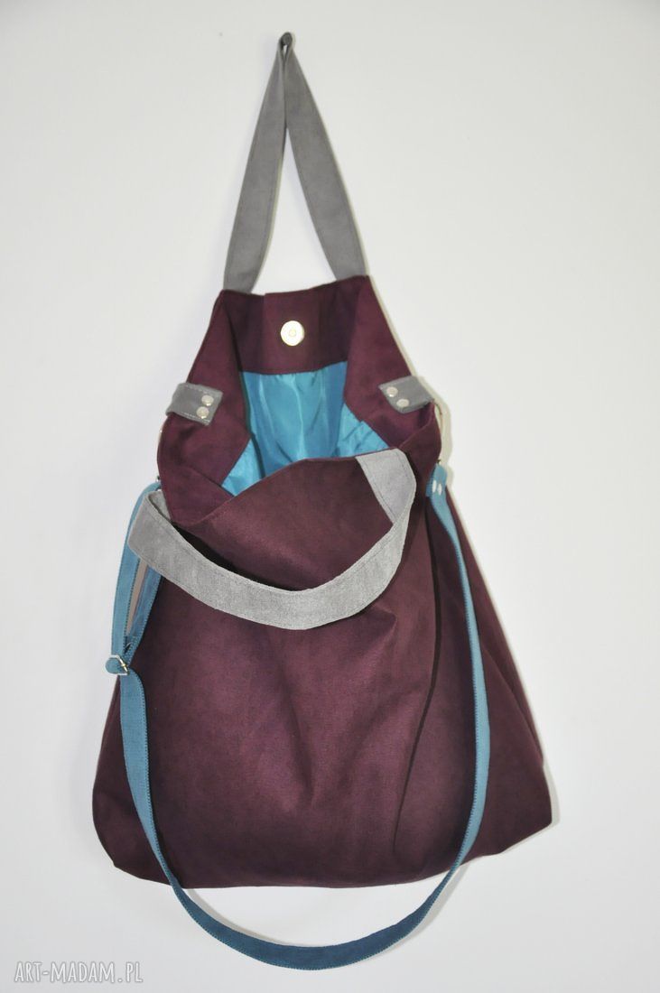 Torba hobo XXL z wegańskiej Alcantry - oberżyna, morski, szary