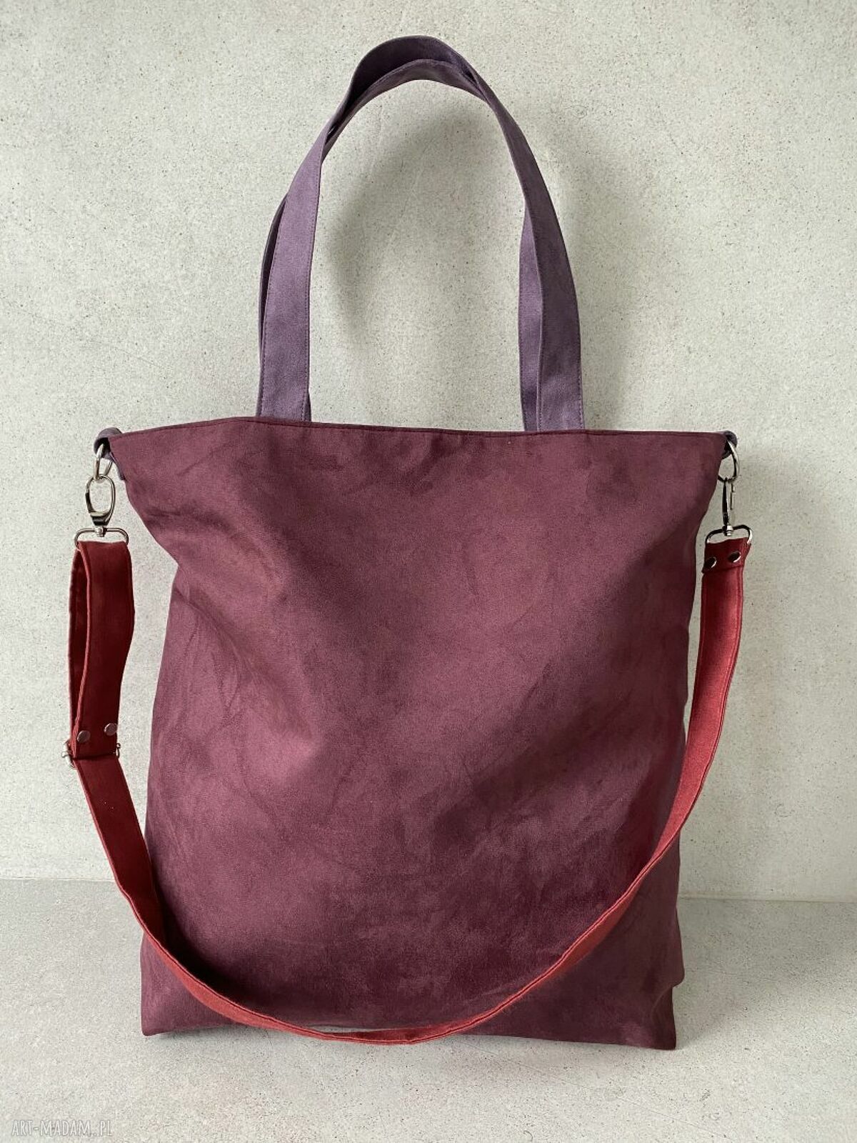 Pojemna torba hobo XXL na ramię - oberżyna, wrzos i bordo