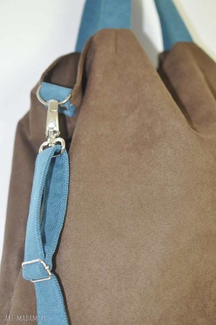 Torba hobo XXL brąz - turkus na ramię z Alcantry (wegańska)