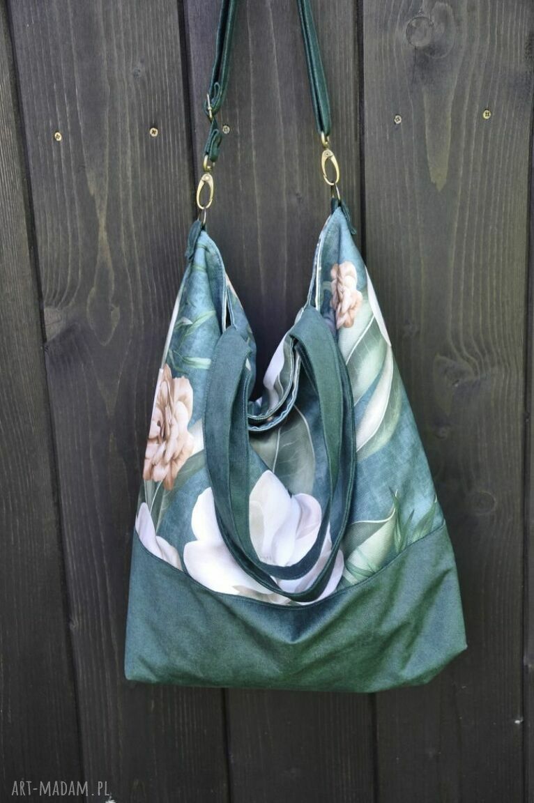 Torba hobo XXL - print magnolia - handmade na ramię