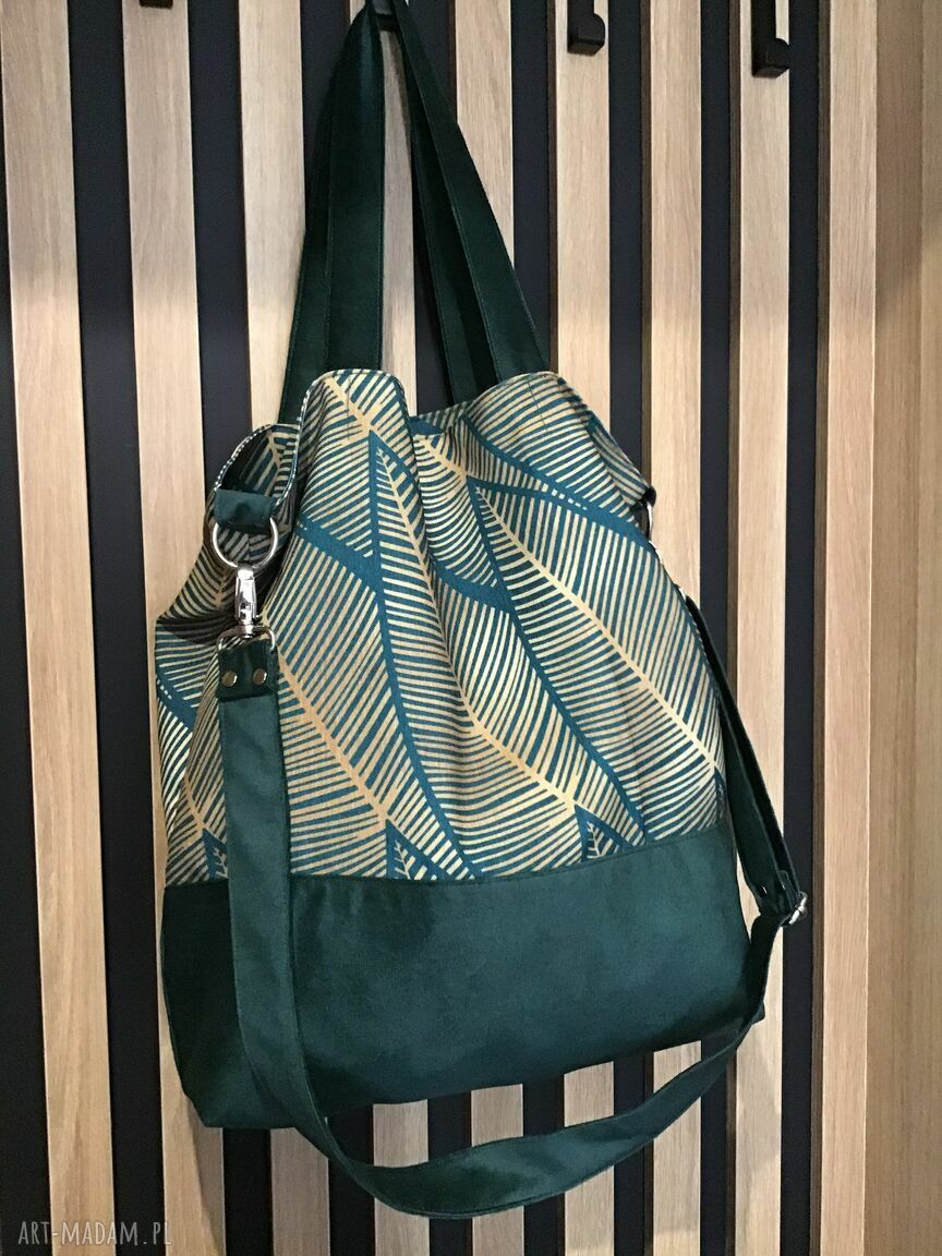 Torba hobo XXL na ramię - print graficzne liście