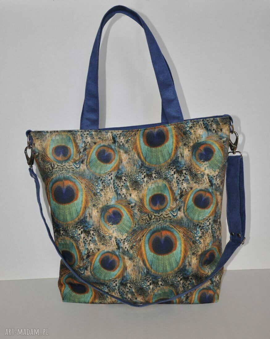 Torba hobo XXL na ramię z printem pawie pióra