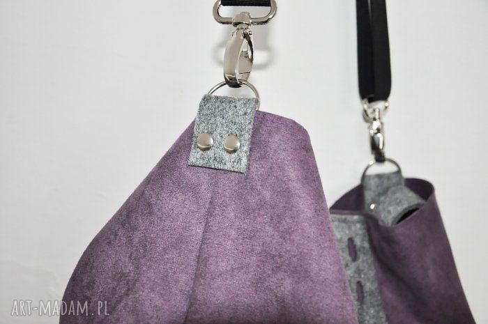 Torba hobo XXL - wrzos, szarość (na ramię, A4) - ręcznie robiona
