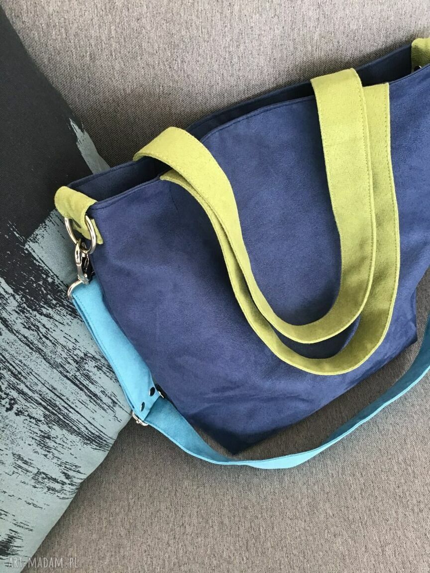Torba hobo L na ramię z Alcantary - mieści A4, zapinana na magnes (niebieski, limonka, błękit)