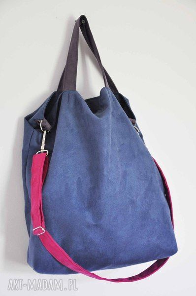 Torba hobo XXL - niebieski, fuksja i wrzos (alcantra, blocking)