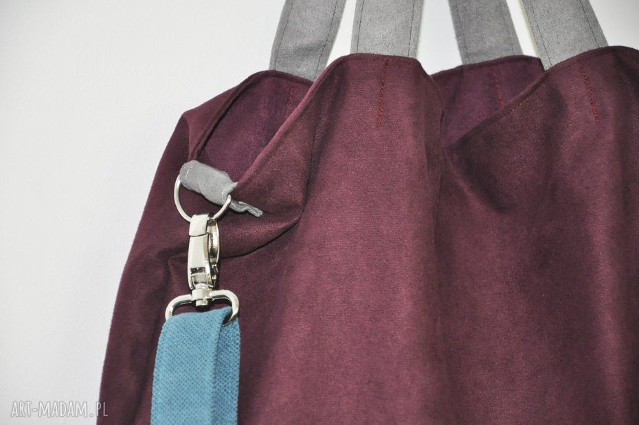 Torba hobo XXL - oberżyna, morski i szary z wegańskiej alcantry